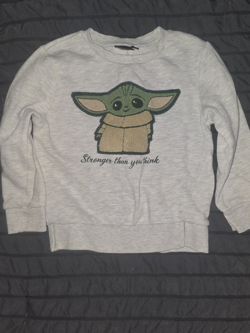 Star Wars Light Gray Baby Yoda Crewneck Sweatshirt with Green and Tan Applique